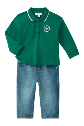 Kids Eagle Patch Long-Sleeve Polo Shirt